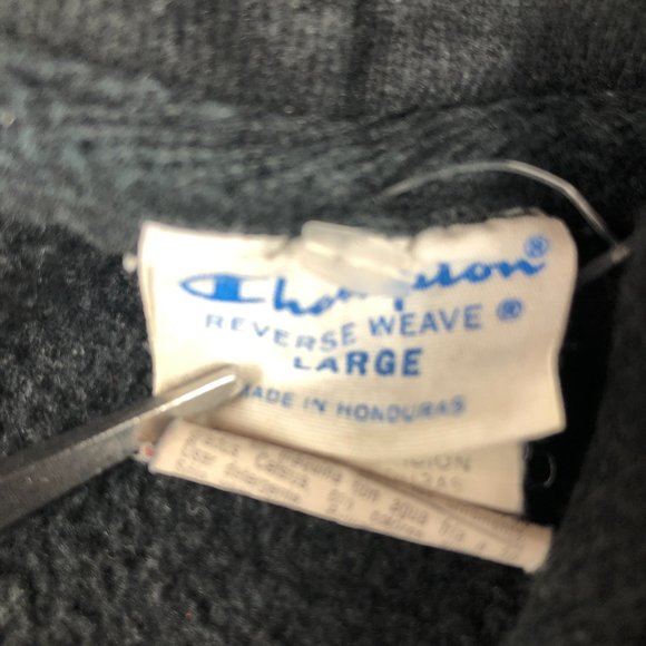 Y2K Champion Reverse Weave Sweatshirt Men's Large Black Faded Pullover Hoodie - Picture 7 of 13